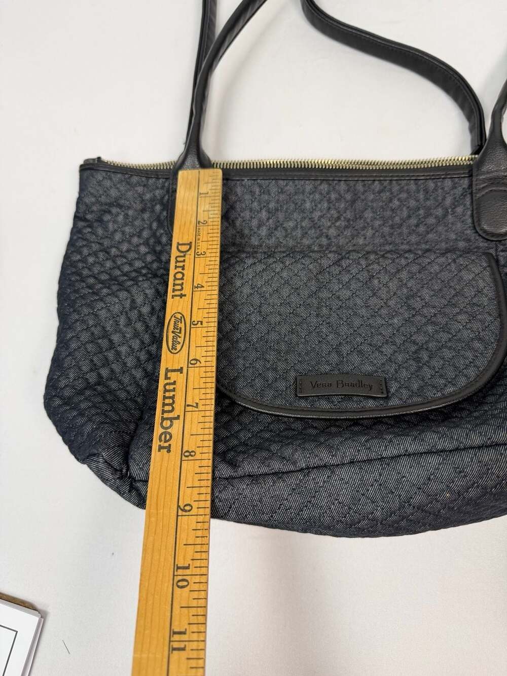 Vera Bradley Carson East West Black Quilted Denim Tote Bag Purse - Picture 8 of 9